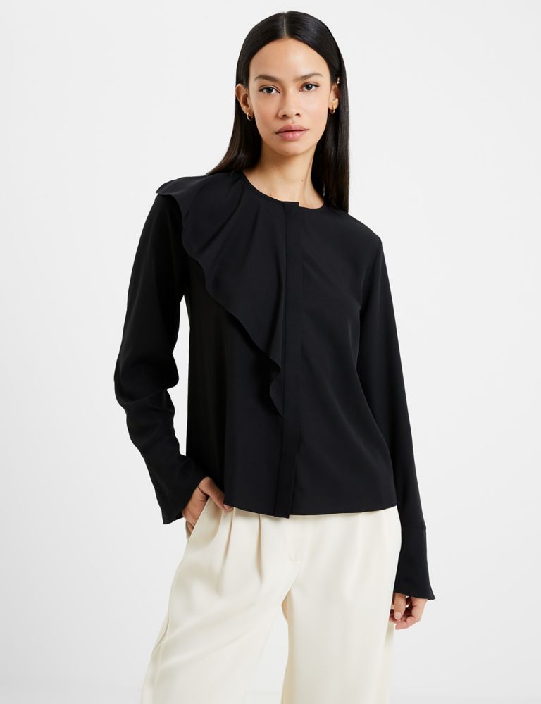 Crepe Collared Frill Detail Relaxed Shirt | French Connection | M&S
