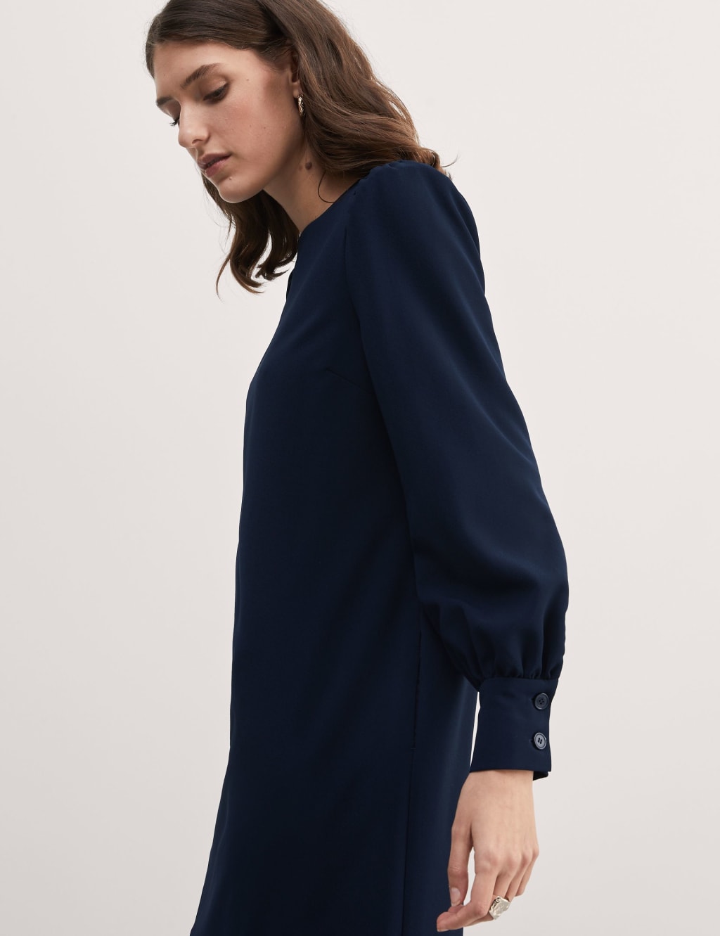 Crepe Crew Neck Knee Length Shift Dress | JAEGER | M&S