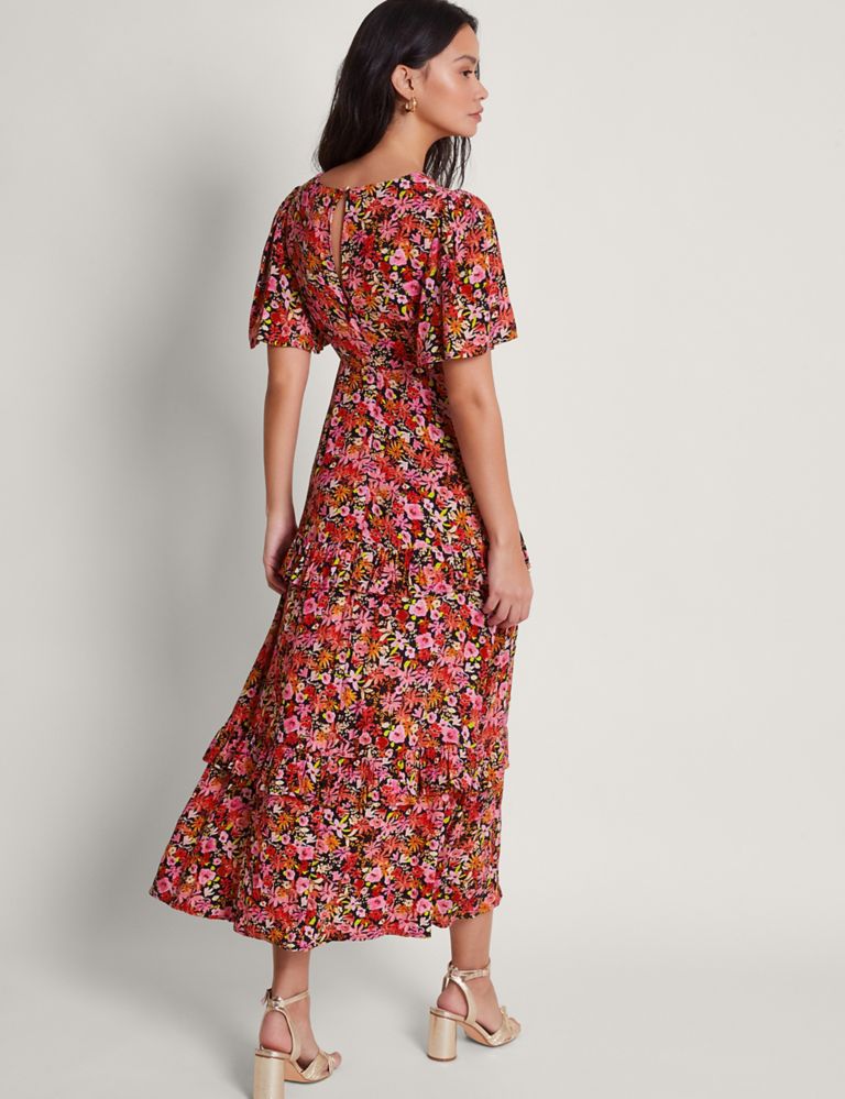 Crepe Ditsy Floral V-Neck Midi Tiered Dress 3 of 5