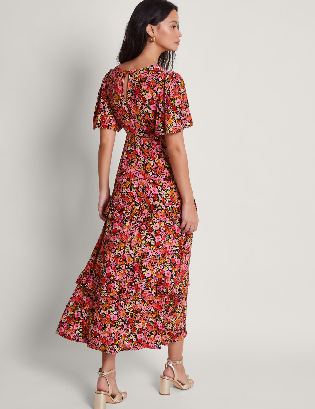 Crepe Ditsy Floral V-Neck Midi Tiered Dress 2 of 5