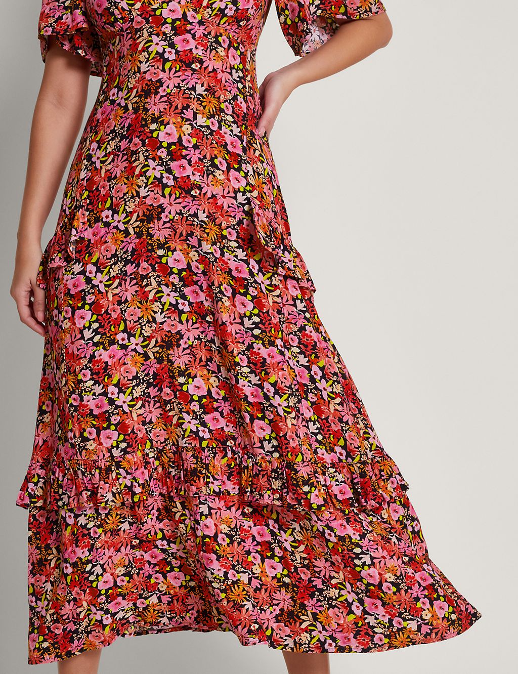 Crepe Ditsy Floral V-Neck Midi Tiered Dress 4 of 5