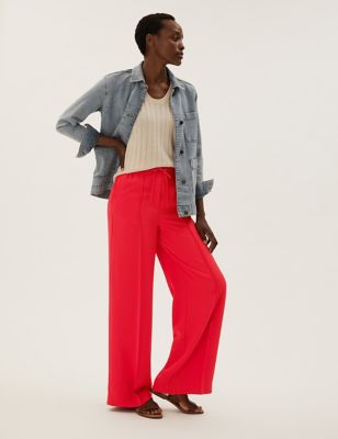 Red Wide Leg Trousers for Women