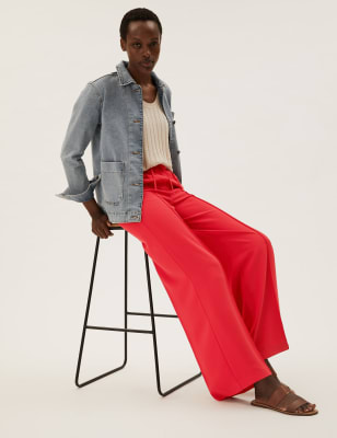 Crepe Drawstring Wide Leg Trousers, M&S Collection