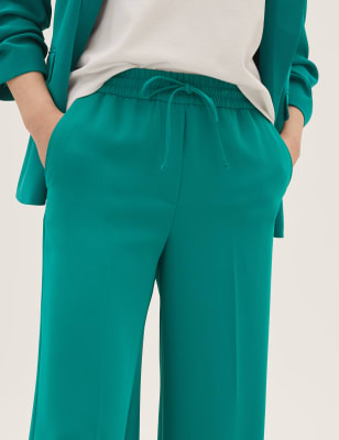 Crepe Drawstring Wide Leg Trousers, M&S Collection