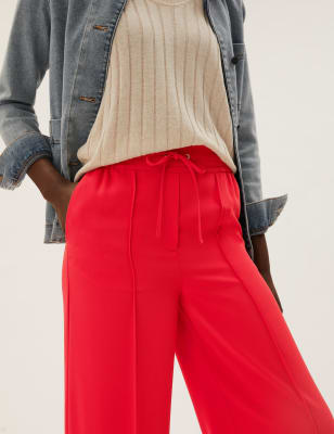 Crepe Drawstring Wide Leg Trousers, M&S Collection