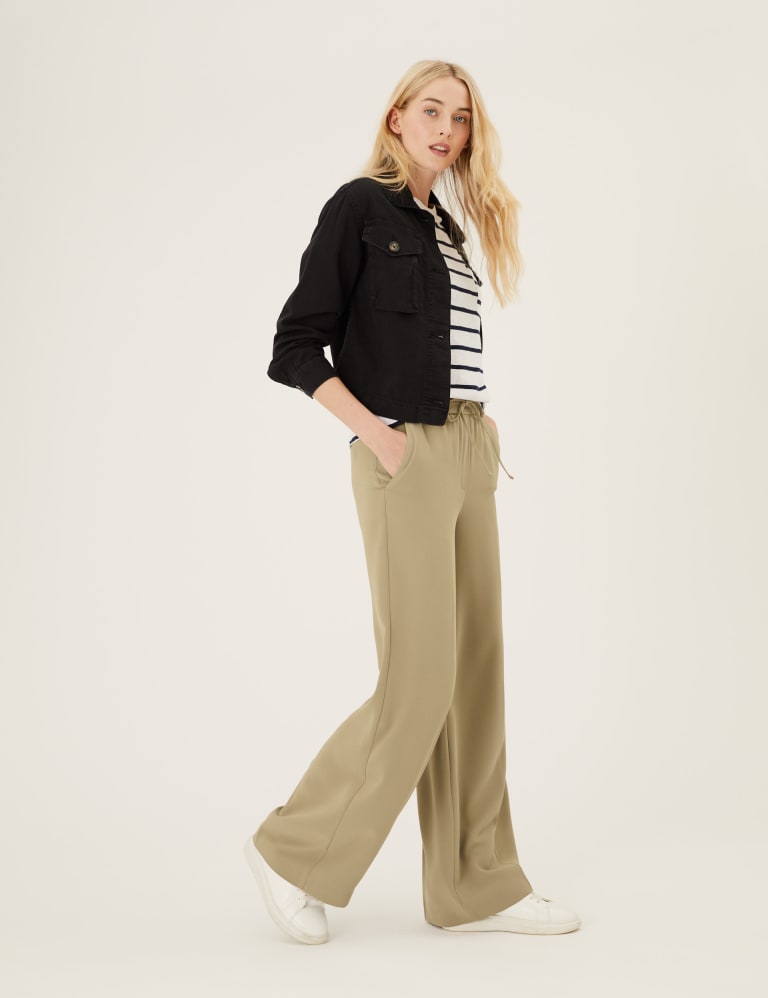 Crepe Drawstring Wide Leg Trousers M S Collection M S
