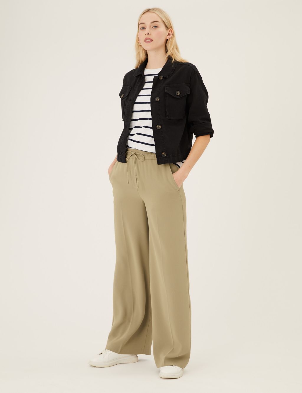 Crepe Drawstring Wide Leg Trousers 2 of 6