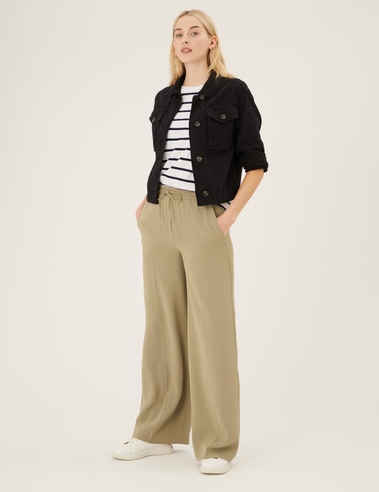 High Waisted Wide Leg Trousers In Khaki, MOE