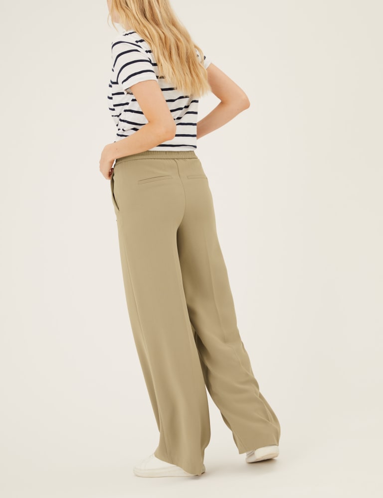 High-Rise Wide-Leg Long Crepe Pant