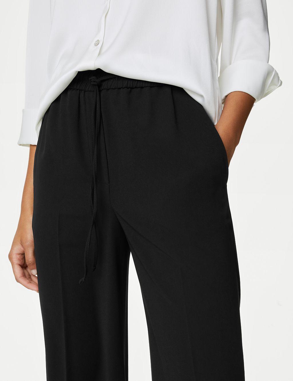 Crepe Drawstring Wide Leg Trousers 4 of 6