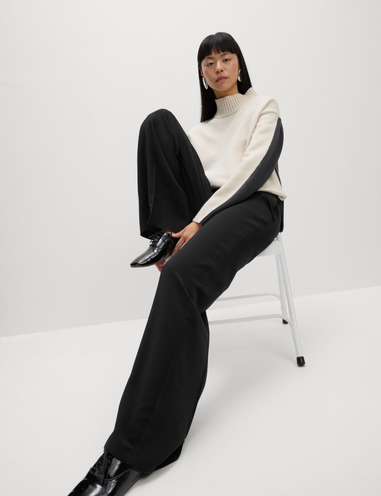 Crepe Elasticated Waist Wide Leg Trousers 1 of 5