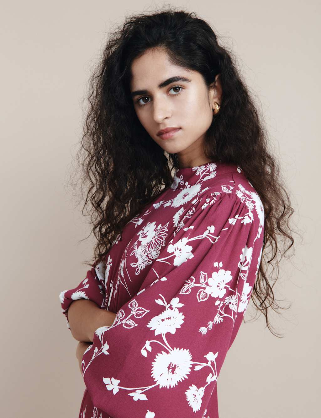 Crepe Floral High Neck Midi Tea Dress 5 of 6