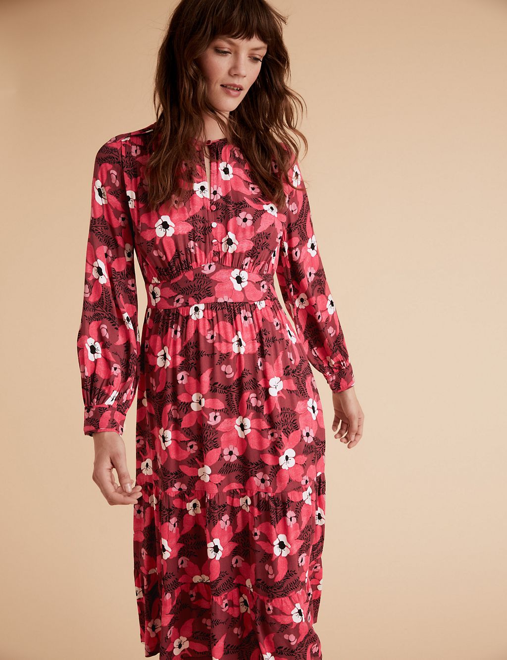 Crepe Floral Waisted Dress 3 of 5