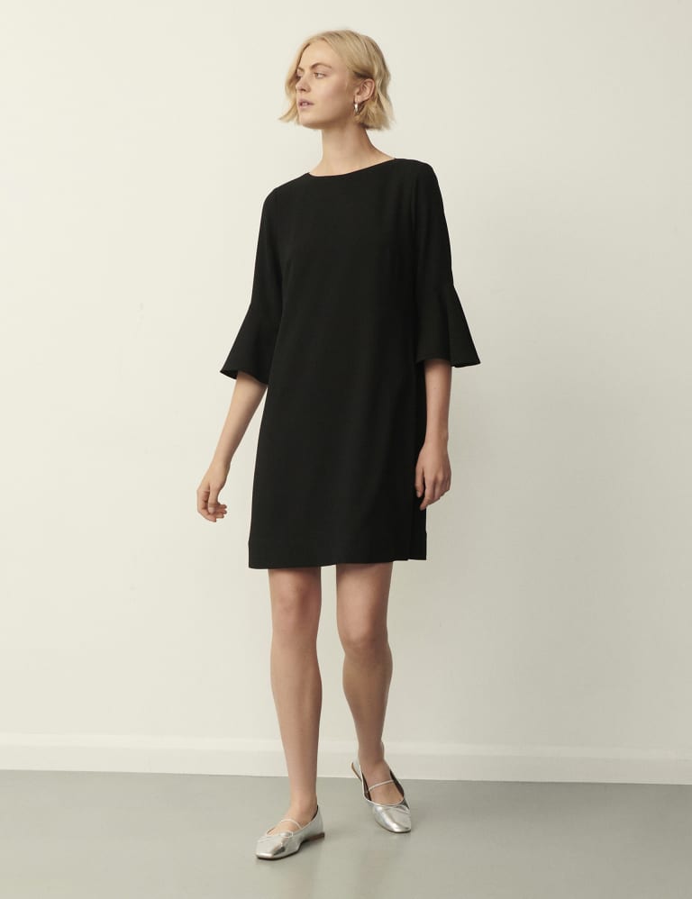 Crepe Frill Sleeve Knee Length Smock Dress 1 of 4