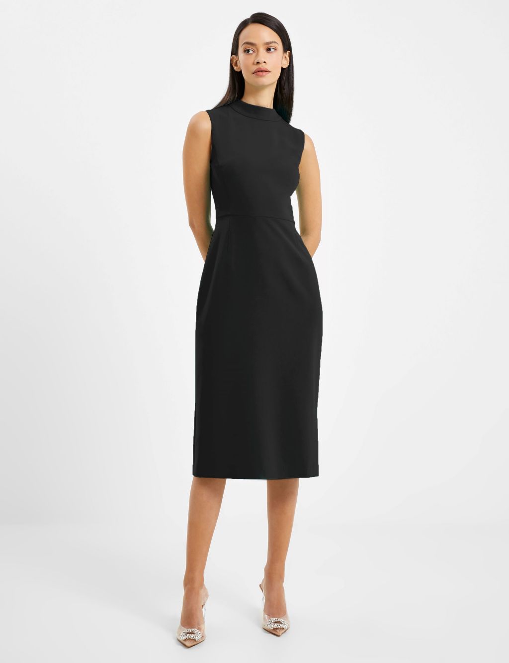 Crepe High Neck Midi Tailored Dress | French Connection | M&S