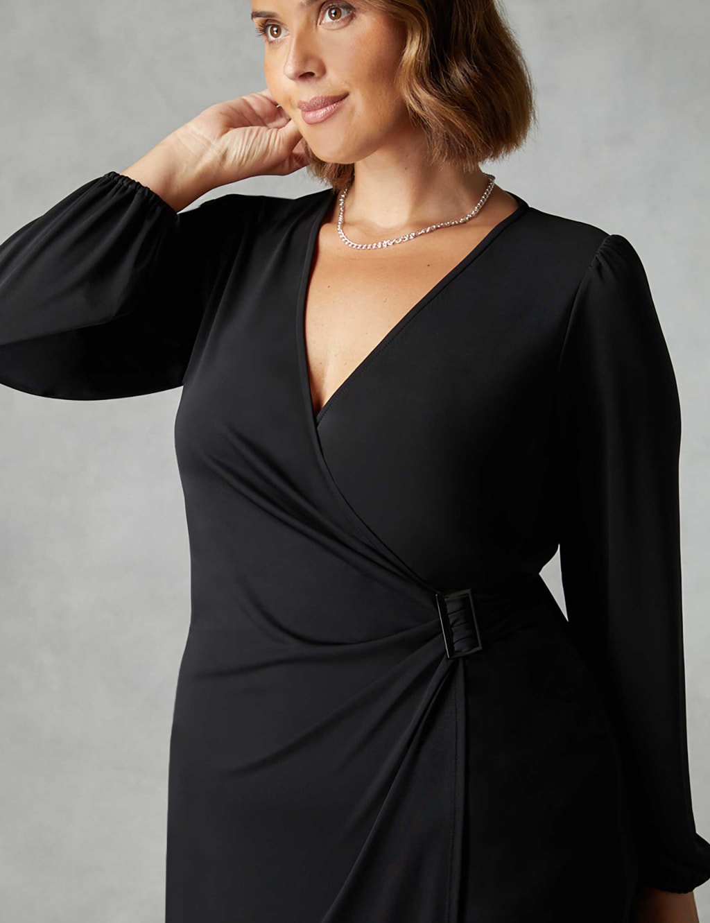Crepe Jersey V Neck Midi Wrap Dress Live Unlimited London M S