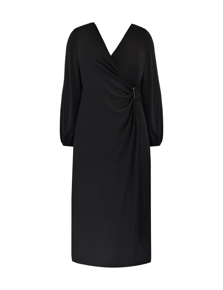 Black crepe wrap dress top