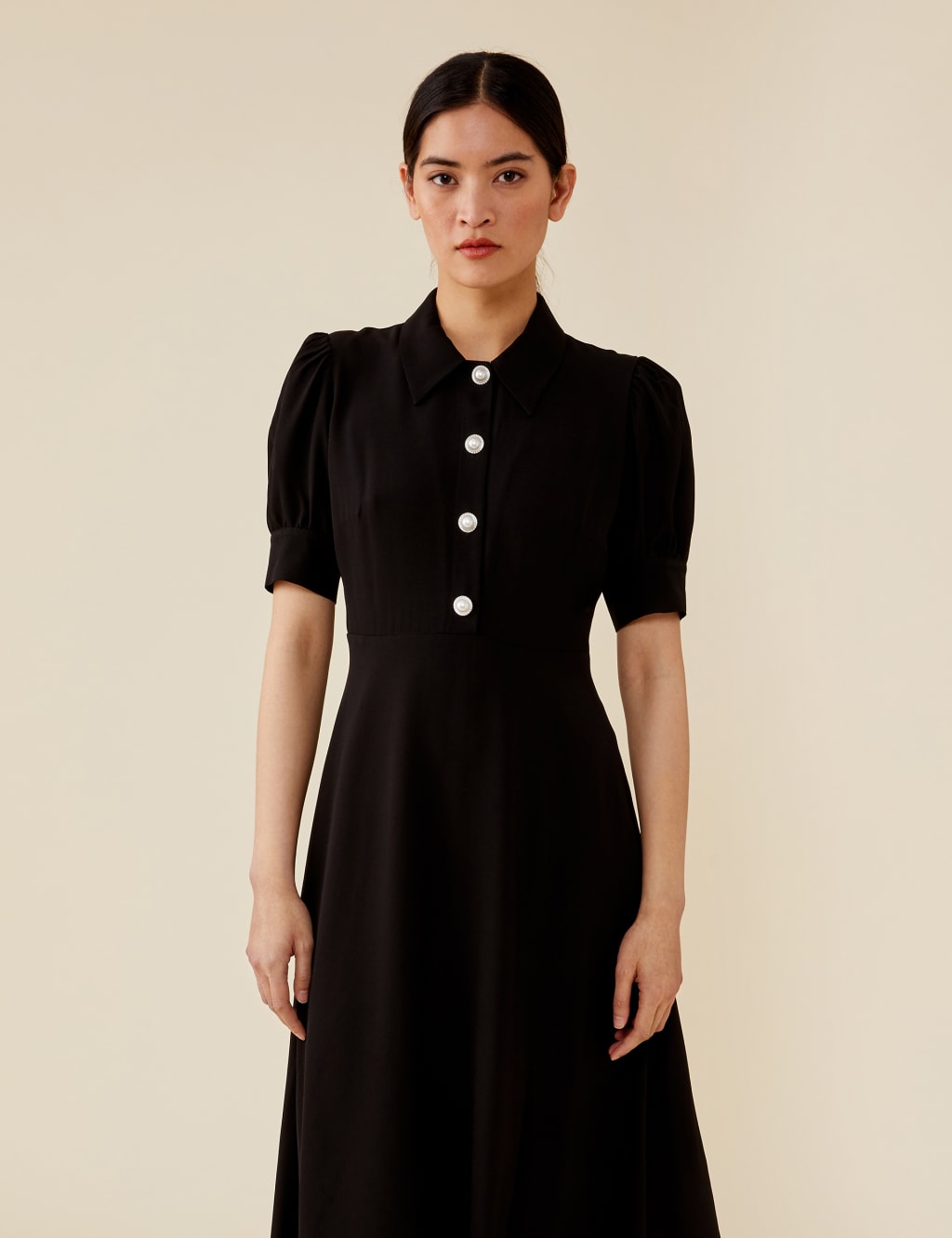 Crepe Puff Sleeve Midi Tea Dress 2 of 4