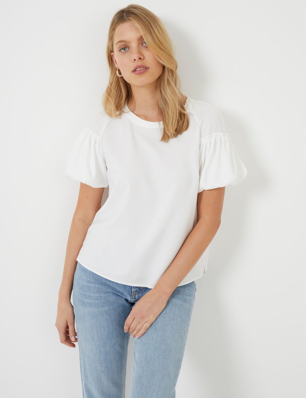 Crepe Round Neck Puff Sleeve Top 2 of 4