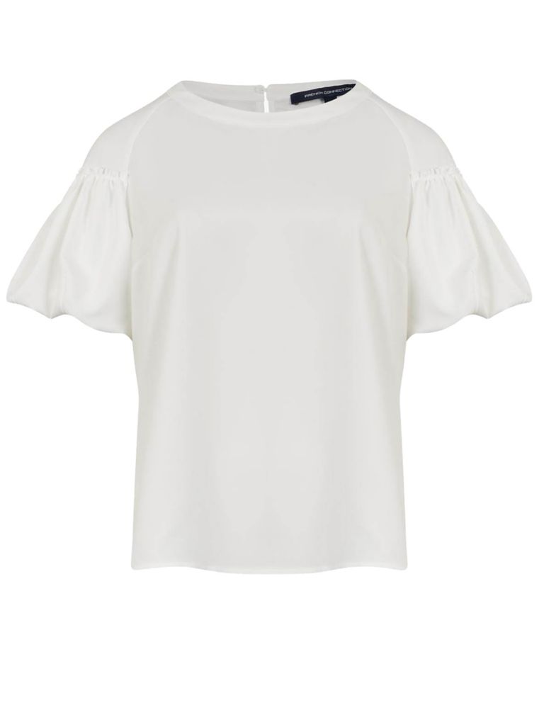 Crepe Round Neck Puff Sleeve Top 2 of 4
