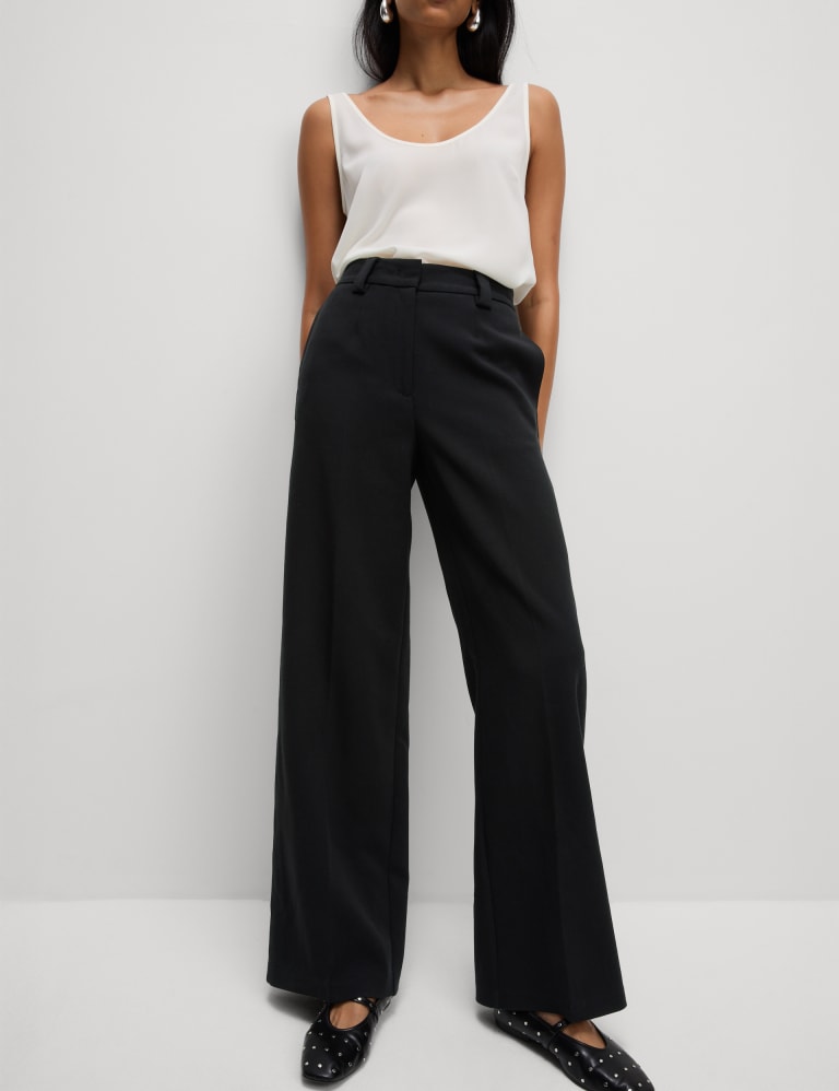 Crepe Tab Detail Wide Leg Trousers 1 of 5