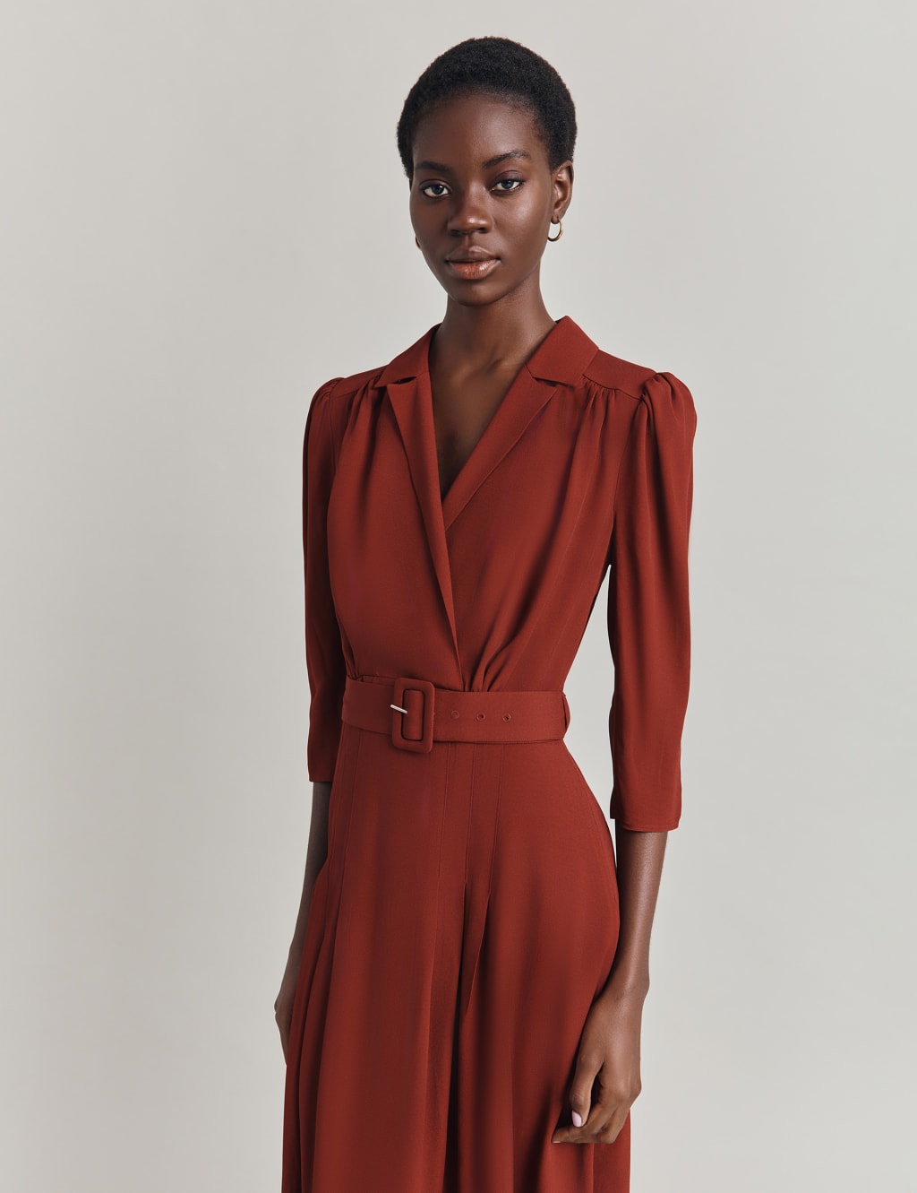Crepe V Neck Belted Midi Tea Dress Ghost M S