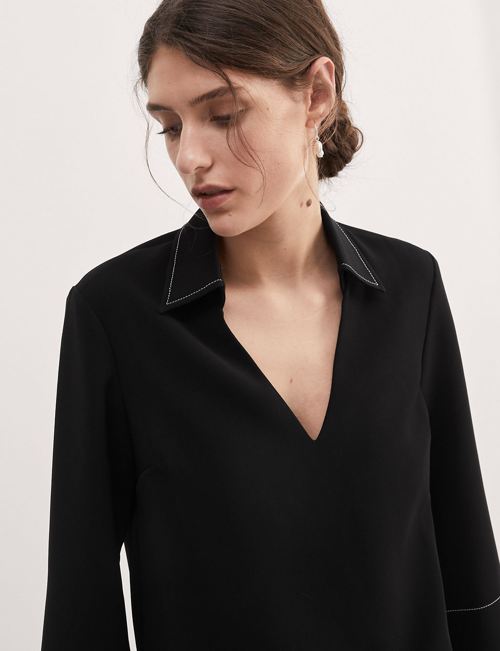 Crepe V-Neck Collared Blouse 2 of 6