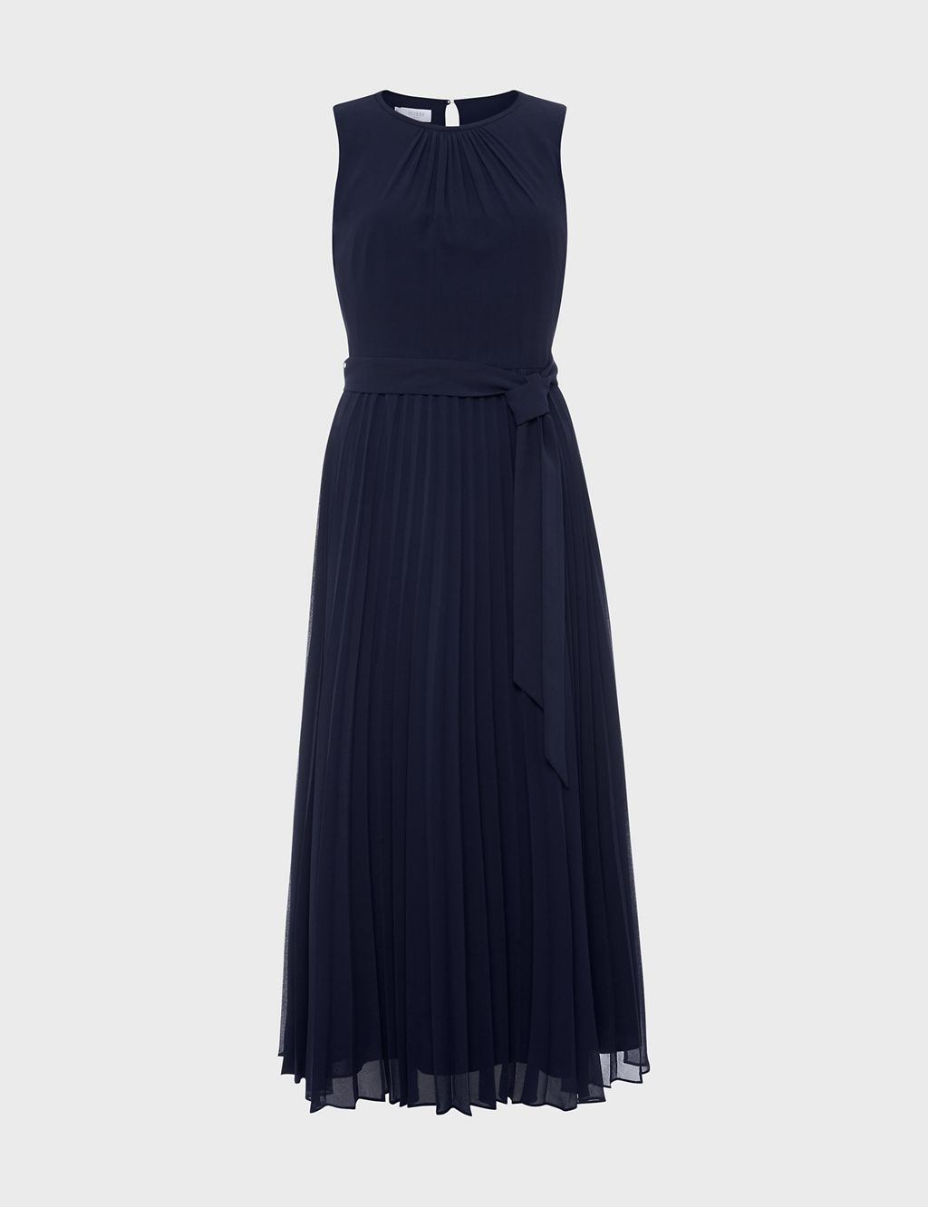 Crew Neck Belted Pleated Midi Waisted Dress | HOBBS | M&S