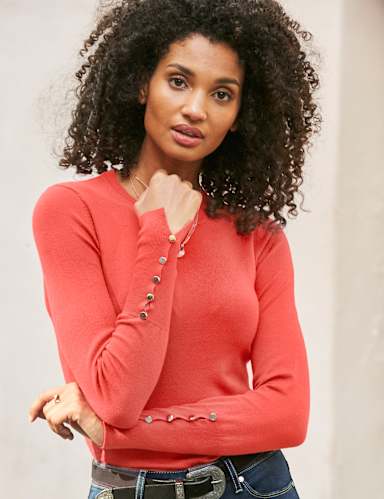 Crew Neck Button Cuff Fitted Jumper 2 of 3