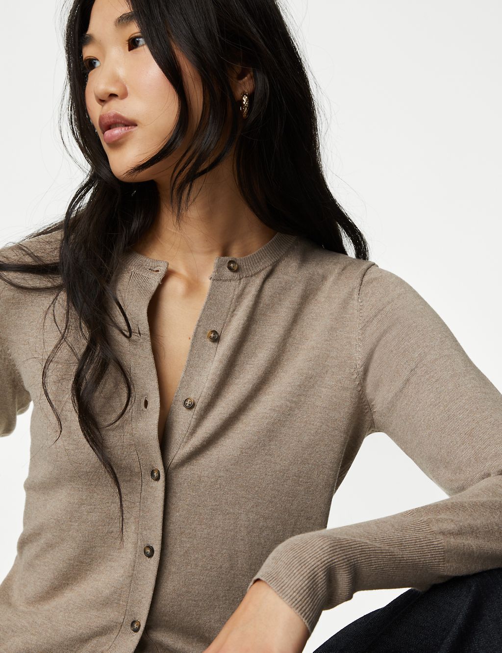 Crew Neck Button Front Cardigan 4 of 6