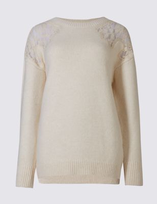 Crew Neck Chunky Lace Jumper Image 2 of 4