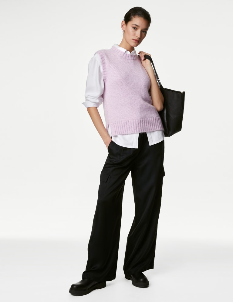 Crew Neck Knitted Jumper Vest with Mohair Autograph M S