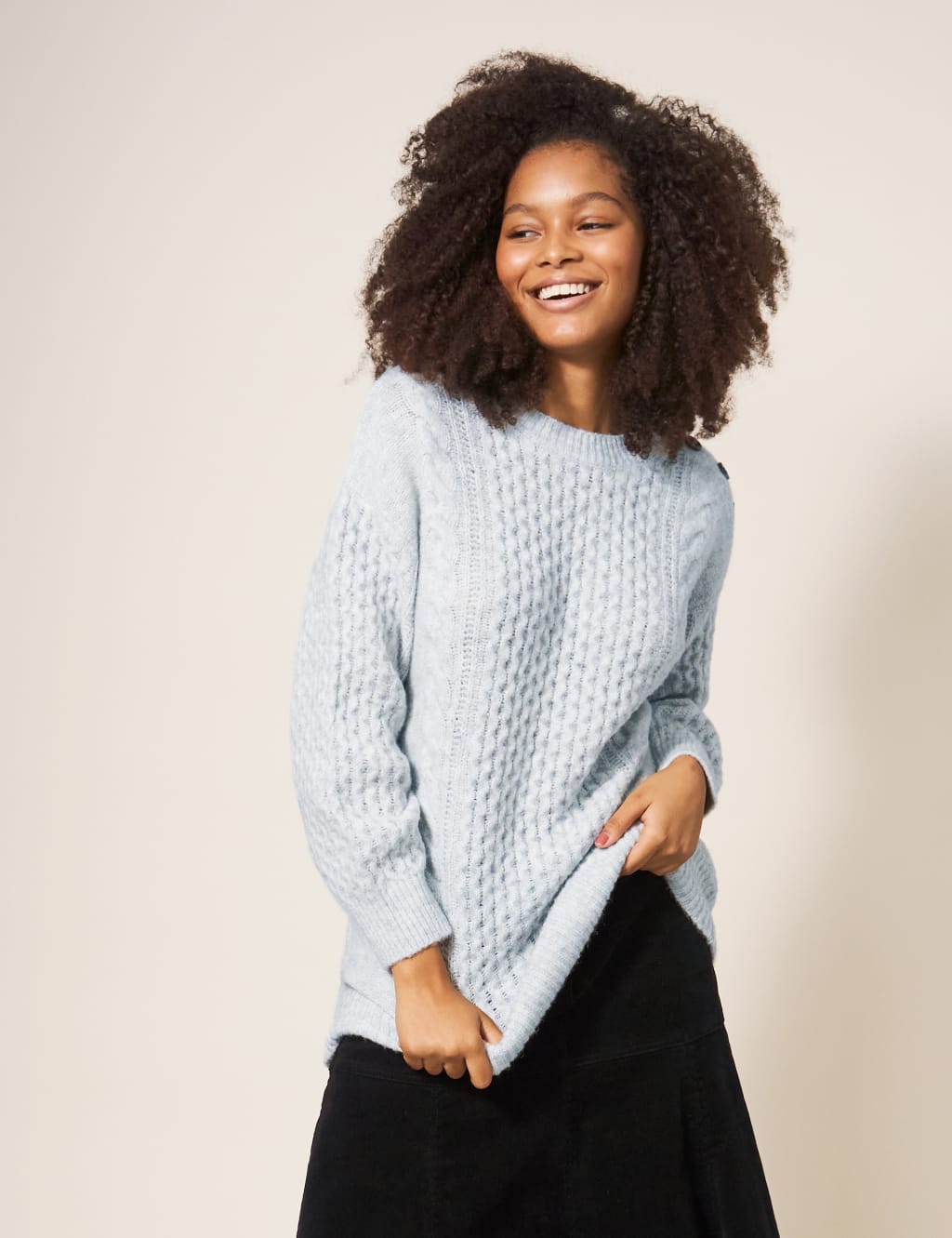 Crew Neck Longline Jumper with Wool White Stuff M S
