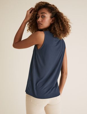 Crew Neck Relaxed Sleeveless Tank Top, M&S Collection