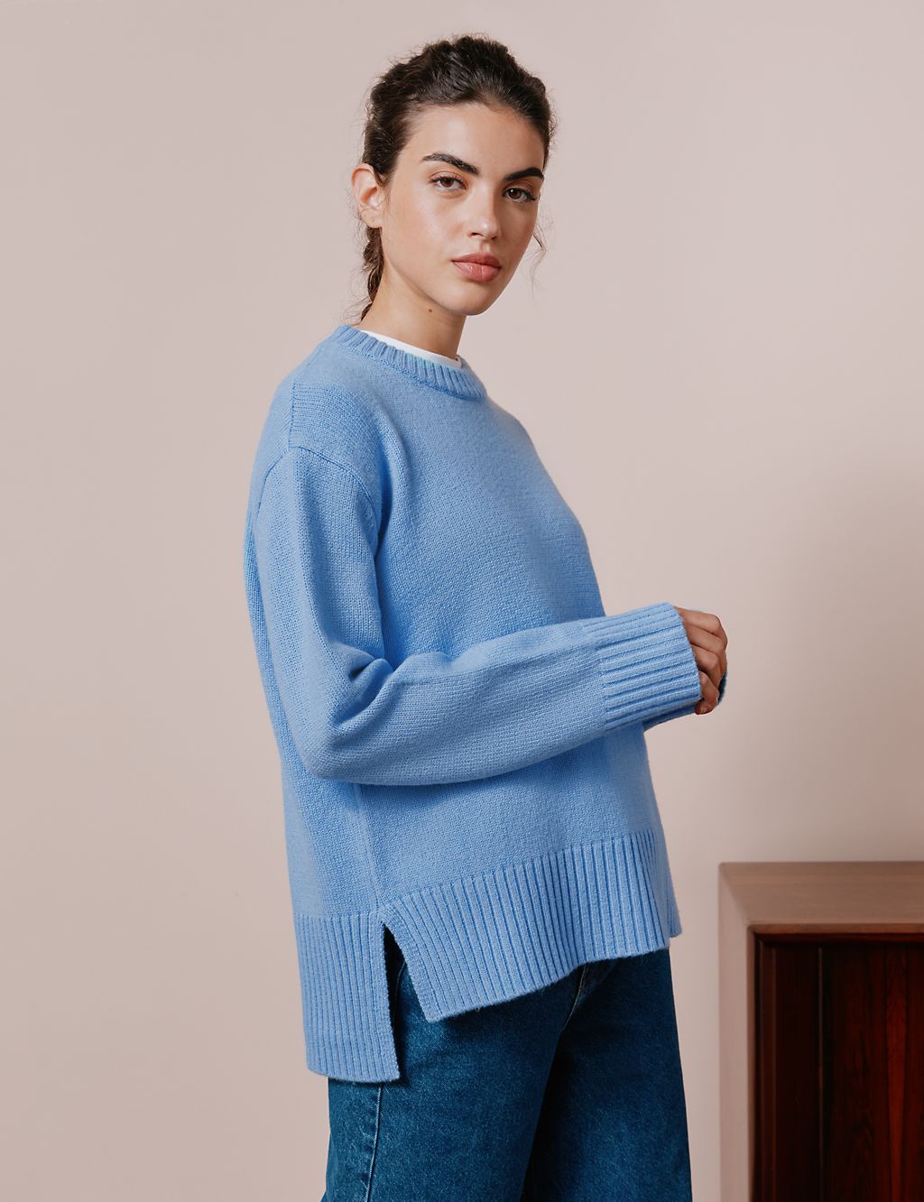 Crew Neck Stepped Hem Jumper with Wool | Albaray | M&S