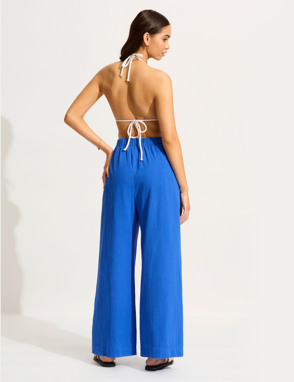 Crinkle Pure Cotton Relaxed Beach Trousers 1 of 4