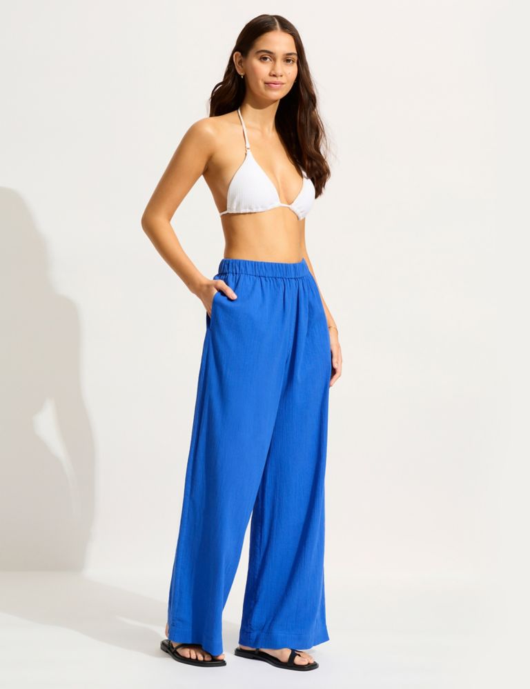 Crinkle Pure Cotton Relaxed Beach Trousers 3 of 4