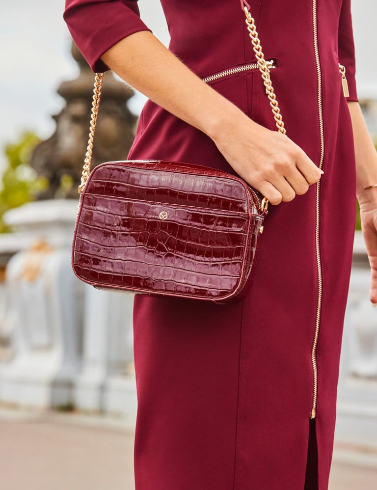 Midi Croc Embossed Leather Tote In Burgundy