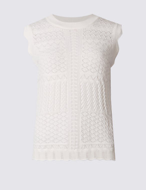Crochet Lace Round Neck Cap Sleeve Jumper Image 2 of 5