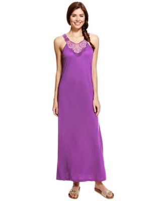 Sleeveless Crochet Maxi Dress - Purple