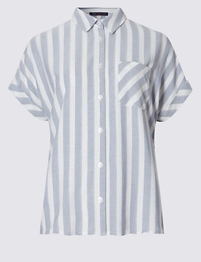Cropped Striped Boxy Shirt Image 2 of 3