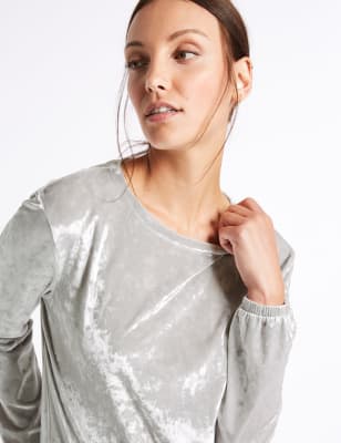 Crushed velvet shop top long sleeve