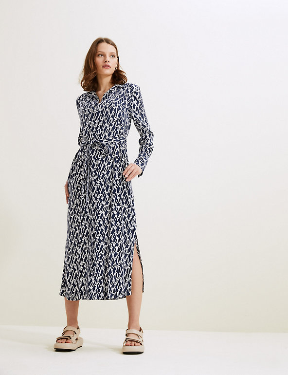 Cupro Printed Belted Midaxi Shirt Dress ...