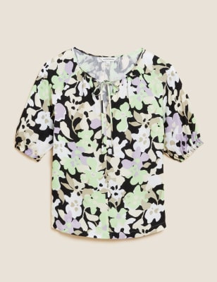 Cupro Rich Floral Puff Sleeve Blouse Image 2 of 5