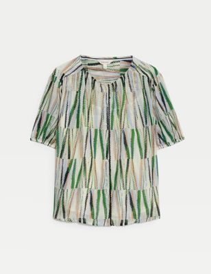 Cupro Rich Printed Short Sleeve Blouse Image 2 of 5