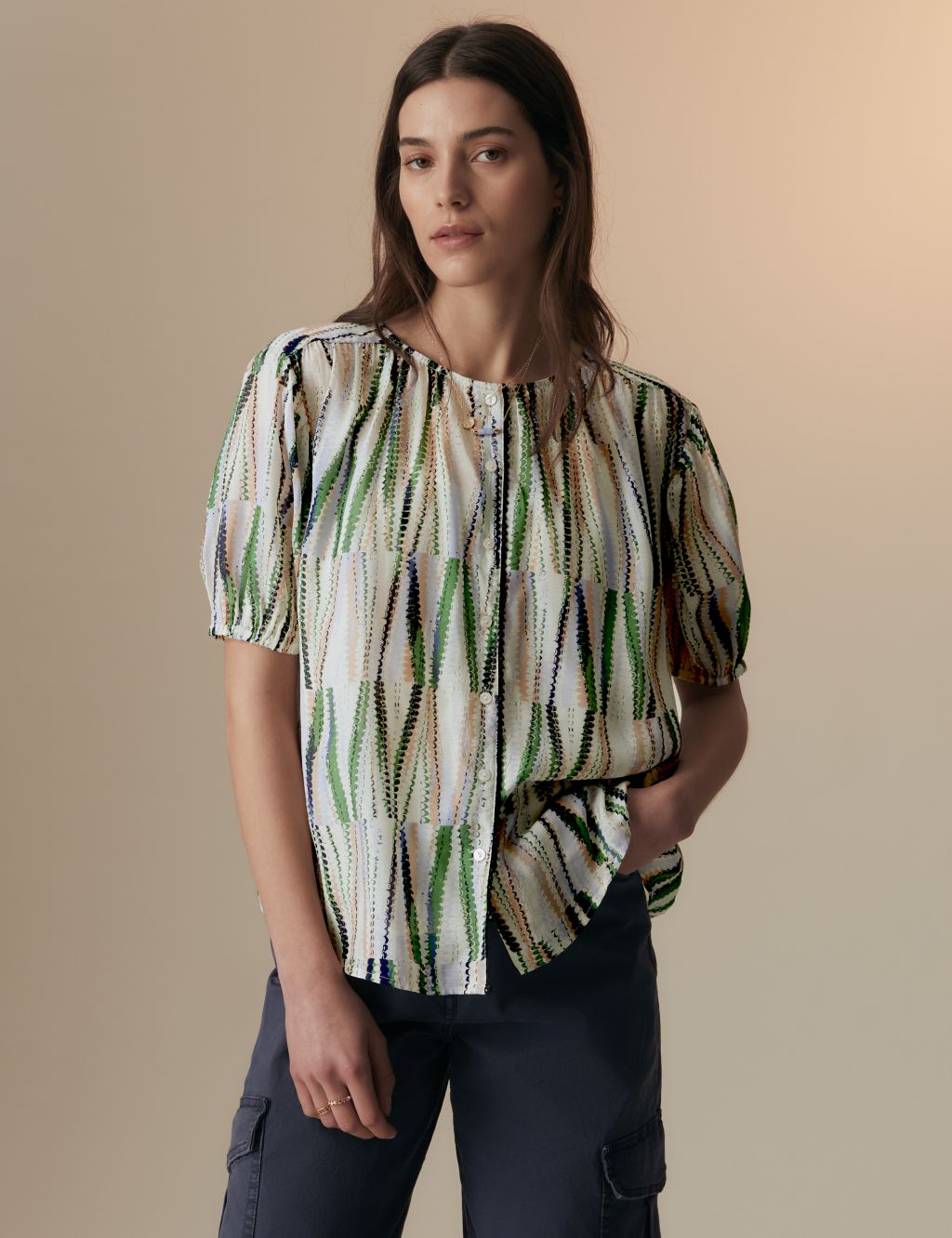 Cupro Rich Printed Short Sleeve Blouse 4 of 5
