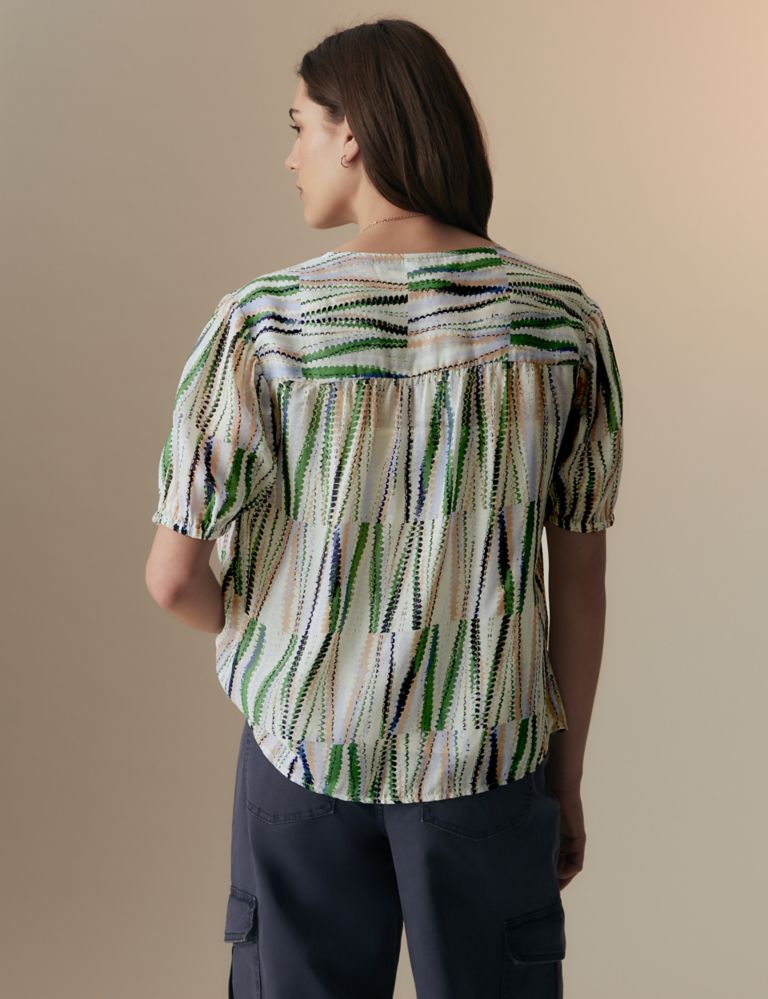 Cupro Rich Printed Short Sleeve Blouse 5 of 5