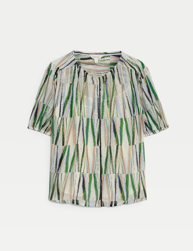 Cupro Rich Printed Short Sleeve Blouse 2 of 5