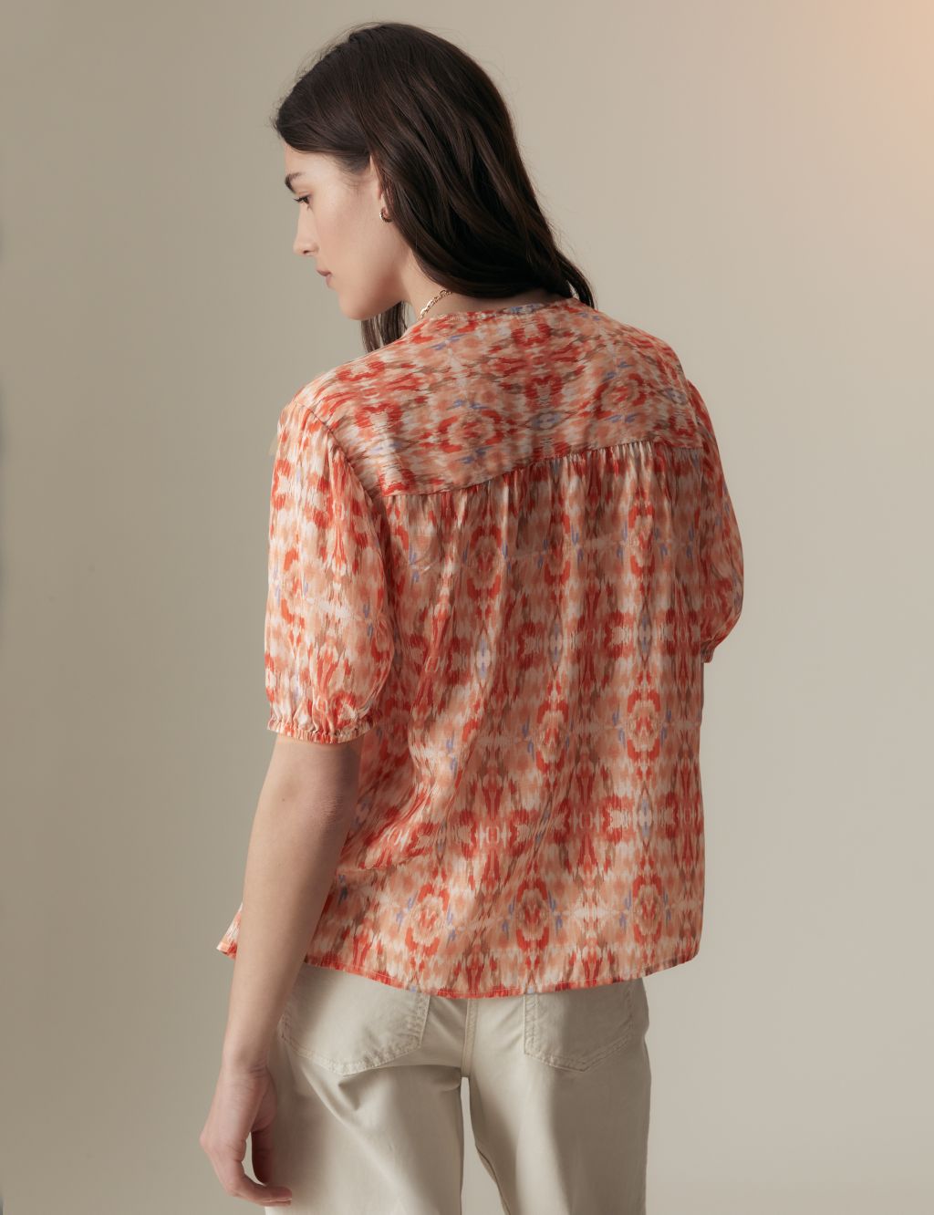 Cupro Rich Printed Short Sleeve Blouse 5 of 5