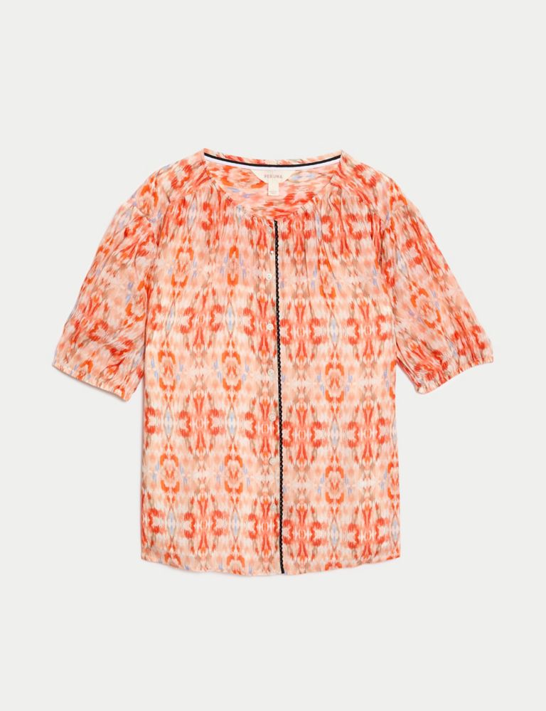 Cupro Rich Printed Short Sleeve Blouse 2 of 5